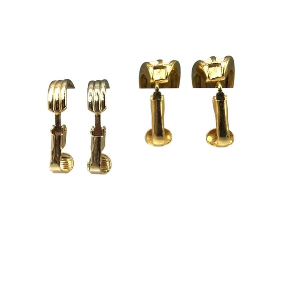 Vintage Half Hoop Earrings Bundle, Lot of 2 Pr., Gold Tone and White Enamel Clip - Picture 4 of 5